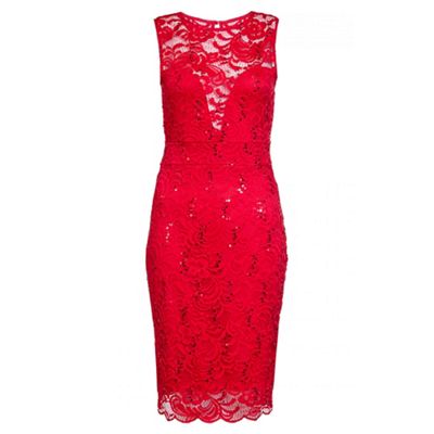 Quiz Red Lace Sweetheart Neck Midi Dress